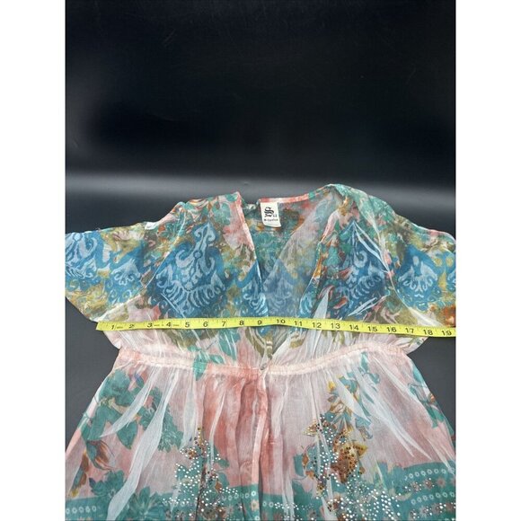 S Twelve Semi Sheer Blingy Dress Cover Up Y2K Gauzy Boho Beach Gypsy Fairy Sz L - Picture 11 of 12